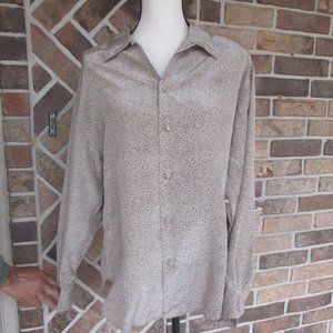 Preston  & York 100% Silk French Tiny Print Button up Shirt 12